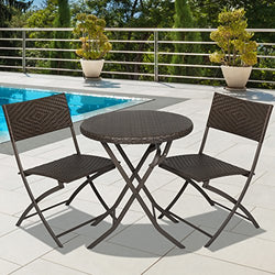 Best Choice Products 3-Piece Outdoor Patio Folding Rattan Hand Woven Bistro Set Furniture w/Table, 2 Chairs - Brown