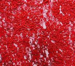 Lace Sequin Embroidered Fabric Popcorn 52" Wide Sold By The Yard (RED)