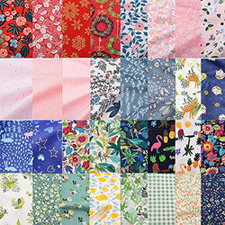 ACCOCO 52pcs Quilting Cotton Craft Fabric Bundle, 10 x 8inch / 25cm x 20cm Pre-Cut Squares Sheets Printed Floral Sewing Supplies for Patchwork Sewing DIY Crafting Quilting
