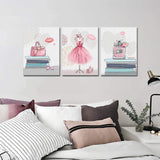 Canvas Wall Art for Girls Bedroom Pink Fashion Wall Decoration 3 Pieces Picture Artwork Framed Prints Ready to Hang for Bathroom Home Teen Girls Room Woman Room Modern Wall Decor 12"x16" Each Panel