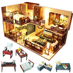 Fsolis DIY Dollhouse Miniature Kit with Furniture, 3D Wooden Miniature House with Dust Cover and Music Movement, Miniature Dolls House kit (M25)