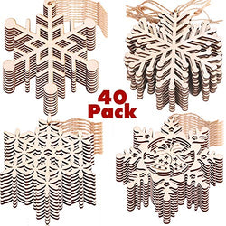 PartyBus Christmas Wood Cutouts, Unfinished Snowflake Wooden Ornaments for Holiday Card Decoration,