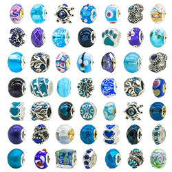 TOAOB 50 Piece Assorted Lampwork Murano Glass Beads Rhinestone Metal European Beads Fit Snake Style