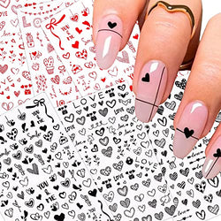Black Red Nail Art Heart Stickers,8 Sheets Valentine's Day Holographic Heart Nail Decals for Acrylic Nails