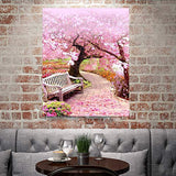 (15x19inch) DIY 5D Square Diamond Painting by Number Kit Square Diamond Art Cherry Blossom Road Crystal Rhinestone Embroidery Supplies Cross Stitch Ornaments Arts Craft Canvas Wall Decor