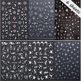 6 Sheets Star Moon Nail Art Stickers Decals 3D Self-Adhesive Silver White Nail Stickers Fish Bone Sun Geometry Nail Art Supplies Laser Heart Nail Art Design Decals for Women Acrylic Nails Decorations