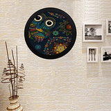 WBSNDB Modern Simple Ethnic Style Dark Blue Ornamental Owl Pattern Wall Clock Indoor Non-Ticking