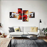 Wieco Art - Large Size Modern Abstract Floral 4 Piece 100% Hand Painted Full Bloom in Spring Red Flowers Oil Paintings on Canvas Wall Art for Living Room Bedroom Home Decorations