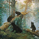 Morning in a Pine Forest - Ivan Shishkin hand-painted oil painting reproduction,living room large wall art decor,bears in sunlight woodland