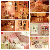 QTFHR Cute Dollhouse Miniature DIY House Mini Creative Room with Furniture Plus Dust Proof Cover DIY Romantic Gift (Pink)
