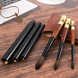 Travel Watercolor Brushes 3 Pcs Squirrel Mix Kolinsky Hair Round Pointed Watercolor Paint Brush with Mini Leather Case for Watercolor Acrylics Gouache Ink Painting