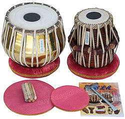 Tabla Set by Maharaja Musicals, Golden Brass Bayan 3Kg, Sheesham Dayan Tabla, Nylon Bag, Hammer, Book, Cushions, Cover, Tabla Indian Drums (PDI-CH)