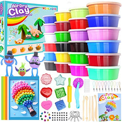 Kenlaimi Magic Modeling Clay Kit - 24 Colors Air Dry Ultra Light Magic Clay,Soft & Stretchy Molding Clay with 11 Pcs Fondant Tools,5 Sculpting Tools,Animal Accessories,Arts and Crafts for Kids Ages 3+