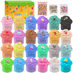 24 Pack Mini Butter Slime kit - with Unicorn, Dinosaur, Candy, Fruit, ice Cream Slime Accessories etc, So Cute Slime Supplies for Kids, Soft & Non-Sticky, DIY Stress Relief Toys for Girls Boys Kids