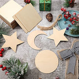 Unfinished Wood Pieces 4 x 4 Inch Blank Wooden Cutouts Square Circle Star and Moon Shape Door Hanger Wood Slices for DIY Art Crafts Decoration Painting Staining Burning Coasters (60)