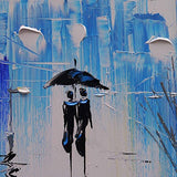 Joy Art 3-piece Rainy Street Painting Stretched Hand-painted Modern Canvas Wall Art Ready to Hang