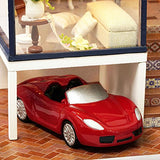 Kisoy Romantic and Cute Dollhouse Miniature DIY House Kit Creative Room Perfect DIY Gift for Friends,Lovers and Families(Seattle Night-Red Car Plus Dust Proof Cover)