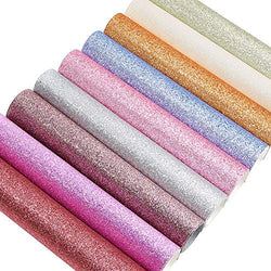 Caydo 9 Colors A4 Size Super Shiny Glitter Sequins Faux Leather Sheets Canvas Back for Valentine's Day Craft DIY, Hair Bows Making, Earrings Making 12.6 x 8.7 Inch