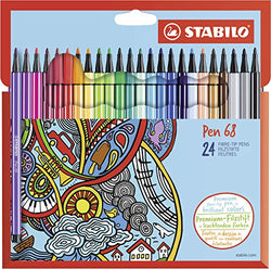 Premium Felt Tip Pen - STABILO Pen 68 Wallet of 24 Assorted Colours