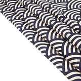 RayLineDo 100% Cotton Linen Printed Fabric Navy Large Wave Patchwork Tablecloth 150cm wide -