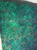 Disco Flowery Sequins On Mesh Fabric by The Yard Used for -Dress-Bridal-Decorations [Iridescent