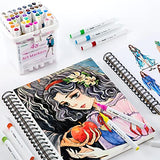 Ohuhu Markers Brush Tip, 48-color Double Tipped Alcohol Based Markers for Kids Artist Adult Coloring Sketching Illustrations, w/ Marker Case, Brush & Chisel, Great Value Pack for Students' Art Class