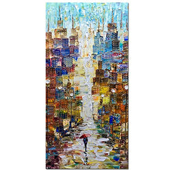 V-inspire Paintings, 24x48 Inch Modern Abstract Painting Romatic Street Oil Hand Painting Landscape 3D Hand-Painted On Canvas Abstract Artwork Art Wood Inside Framed Hanging Wall Decoration