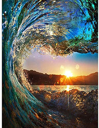 Landscape Diamond Painting Kits for Adult,Sunset Wave 5D DIY Diamond Paintings by Number Kit,Full Drill Round Rhinestone Sea Beach Paintings Arts Dots Craft for Home Decor,30x40 cm/ 12x16 inch
