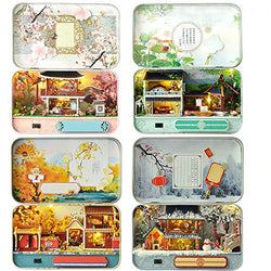 ZQWE Mini Four Seasons Landscape Box Iron Box Landscape Architectural Model DIY Iron Art Box Toy House Miniature Doll House Creative Toy Gift (Spring, Summer, Autumn and Winter 4pack)