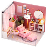 CUTEBEE Dollhouse Miniature with Furniture, DIY Dollhouse Kit Plus Dust Proof and Music Movement, 1:24 Scale Creative Room Idea (Happy Time)