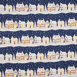 RayLineDo 100% Cotton Linen Printed Sewing Fabric Winter Snow in Navy Patchwork Tablecloth 150cm
