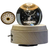 3D Crystal Ball Music Box The Dear Luminous Rotating Musical Box with Projection LED Light and Wood Base Best Gift for Birthday Christmas (A2 Deer)