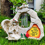 Solar Angel Garden Statues Sympathy Gift with Wind Chime, Cemetery Decoration Memorial Statue, Praying Resin Solar Angel Figurines Light for Home Garden Grave Decorative - in Memory of Loved One