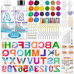 Thrilez Alphabet Resin Molds Kit with Alphabet Silicone Molds, Epoxy Resin, Mica Powder, Glitter, Foil Flakes, Tassels, Keychains, Jump Rings and Pin Vis for Resin Keychain Making