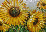 AZAVY ART,24X48 Inch 3D Hand Painted Abstract Blooming Sunflower Oil Painting On Canvas Textured Floral Artwork Canvas Paintings Stretched and Framed Ready to Hang