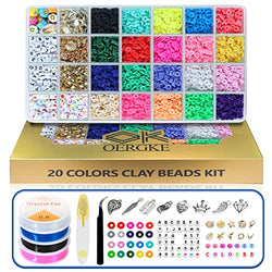 5500Pcs Clay Beads for Bracelets Making kit Flat Polymer heishi Jewelry Necklace DIY Art and Craft Kit with Letter Beads Number Smiley Spacer Pendant Gifts Create Bracelets (6mm, 20 Colors Beads)