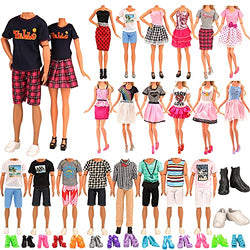 Miunana 10 pcs Couple Doll Clothes and Shoes Accessories for Girl and Boy Doll 3 Set Girl Clothes and 3 Set Ken Doll Clothes 2 Girl Doll Shoes and 2 Ken Boy Doll Shoes for 11.5 inch Dolls