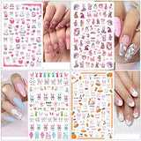 8 Sheets Easter Nail Art Stickers 3D Bunny Nail Decal for Nail Art Easter Bunny Ear Carrot Rabbit Nail Stickers Spring Nail Design Supplies Manicure Tips Charms Nail Decals for Women Kids Girls