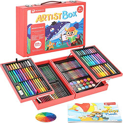 MEEDEN Kids Art Set, 165 Piece Art Supplies Set Kit with Wooden Case, Deluxe Kids Art Kit Box with Oil Pastels, Crayons, Colored Pencils & Coloring Accessories, Art Drawing Gift for Kids, Girls,Teens