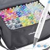 Ohuhu Alcohol Art Markers Set, 216-color Double Tipped Brush & Chisel Sketch Marker, Alcohol-based Brush Markers, Comes w/ 1 Blender + Fineliner Drawing Pen Set of 8 Pack Ultra Fine Line Drawing Marke