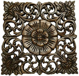 Asiana Home Decor-Floral Carved Wood Wall Art Plaques. Tropical Home Decor. 12" (Brown, Set of 4)