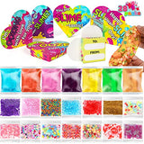 28 Packs Valentines Day DIY Slime Kit with Heart Boxes, Kids DIY Slime with Glitter Combo Valentine Gift Stress Relief Toys Kids Valentine Classroom Exchange, Party Favor Game Prizes