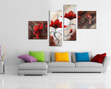 Noah Art-Rustic Flower Art, Red Tulip Flower Picture 100% Hand Painted Floral Artwork Modern Abstract Flower Oil Paintings on Canvas, 4 Piece Framed Flower Wall Art for Bedoom Wall Decor