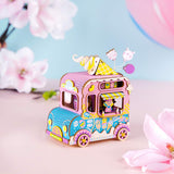 Rolife Dream Hand Crank Music Box with Inner Machine-3D Wooden Puzzle DIY Assemble Toys-Creative Gift for Christmas/Birthday/Valentine's Day for Kids Children Girl Friends (Ice Cream Car)