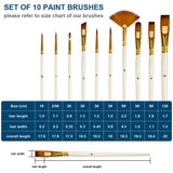 Artist Paint Brush Set - 10 Different Sizes Paint Brushes for Acrylic Watercolor Oil Gouache Paint - Perfect Gift for Beginners, Adults, Students or Professionals