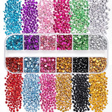 Two Boxes 4520 Pcs of Flatback Round Multiple Color Nail Art Rhinestones Colorful Crystal Kits 12 Colors+Golden Yellow Rhinestones with Pickup Pencil and Tweezer For Home DIY and Professional Use