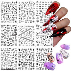 Eseres 9 Sheets Halloween Nail Stickers Black 3D Self-Adhesive Nail Design Day of The Dead Decals Eye Spider Nail Sticker Designs for Halloween