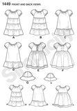 Simplicity 1449 Easy to Sew Toddler Girl's Dress and Hat Sewing Patterns, Sizes 2-4