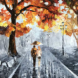 Zoinart Abstract Decorative Oil Paintings 24x36inch 100% Hand Painted Romantic Lovers Stroll In Rain Modern Canvas Wall Art Yellow Artwork Wall Decor Home Decorations Ready to Hang
