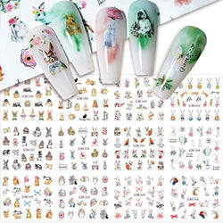 Easter Bunny Water Transferr Nail Art Decals Cute Bunny Rabbit Design Water Transfer Nail Decal Nail Supplies for Kids Girls Women Manicure Tips for Acrylic Nails12 Sheet